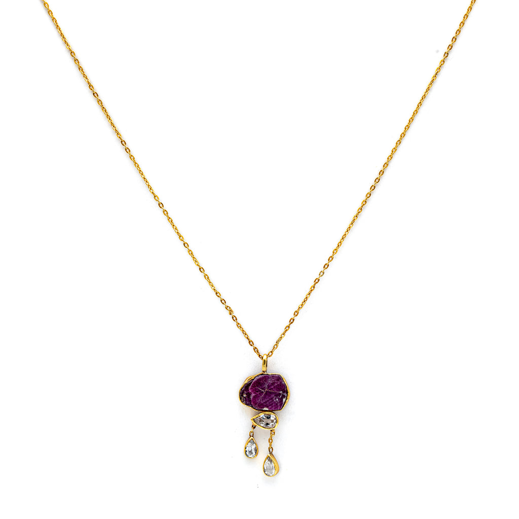 Silver Necklace| Ruby Necklace| Gemstone Necklace| Handmade| Gold Plated