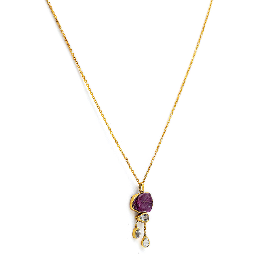 Silver Necklace| Ruby Necklace| Gemstone Necklace| Handmade| Gold Plated