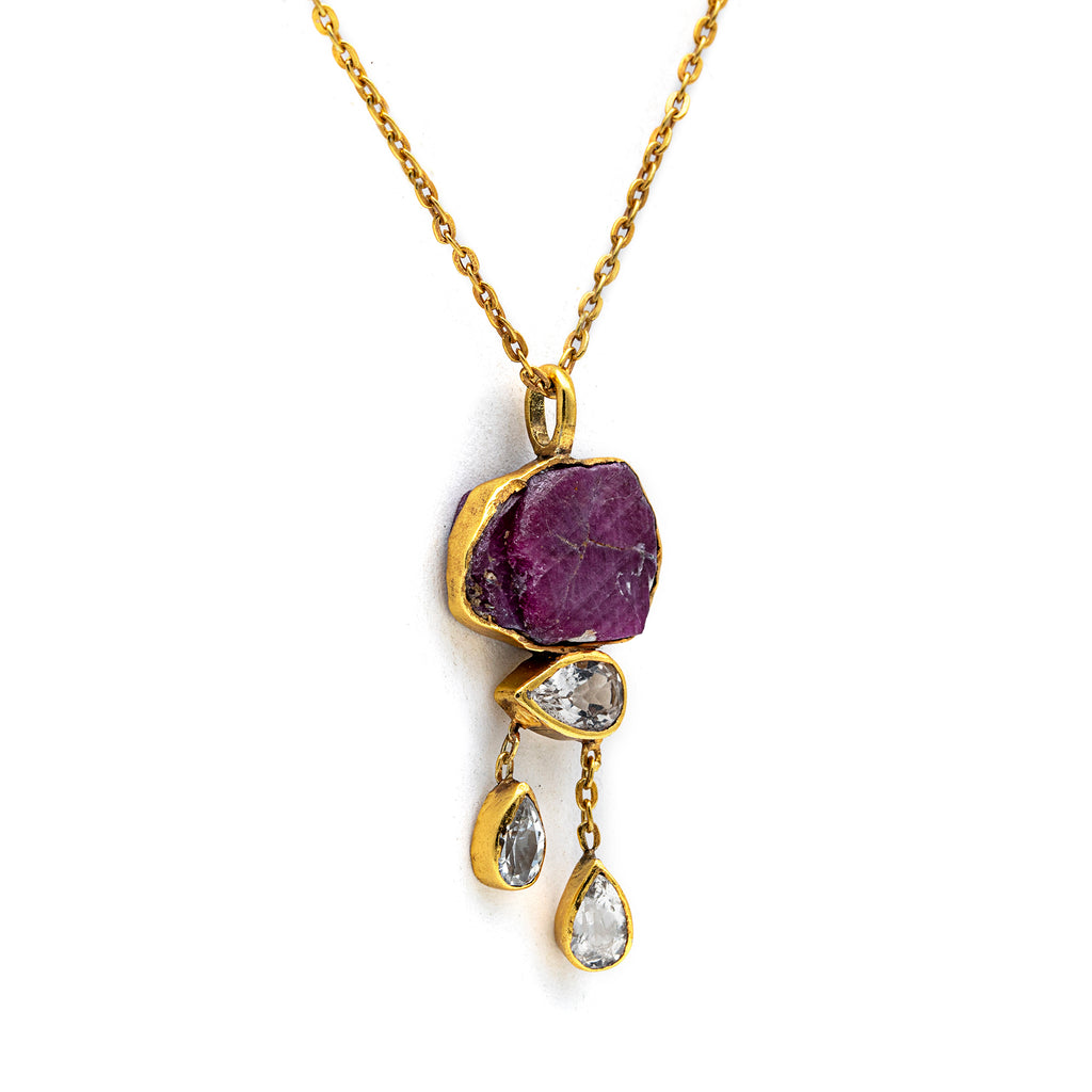 Silver Necklace| Ruby Necklace| Gemstone Necklace| Handmade| Gold Plated