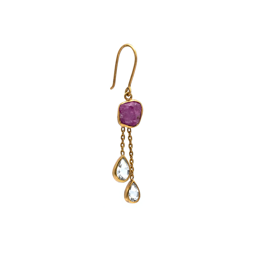 Silver Earring | Gold Plated | Gemstone Earring | Ruby | Topaz | Hand Crafted