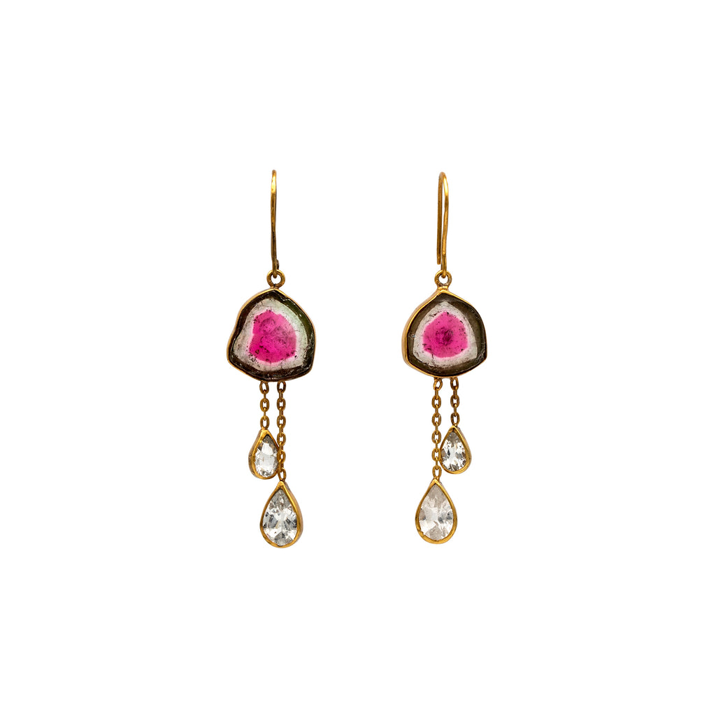 Silver Earring | Gold Plated | Gemstone Earring | Tourmaline | Topaz | Hand Crafted