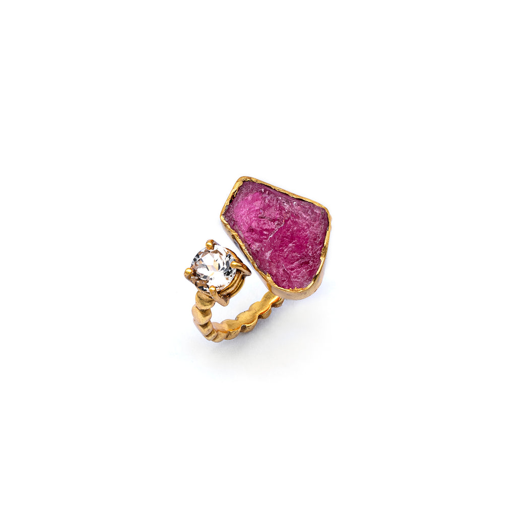 Silver Ring | Gold Plated | Gemstone | Ruby | Topaz Ring | Hand Crafted