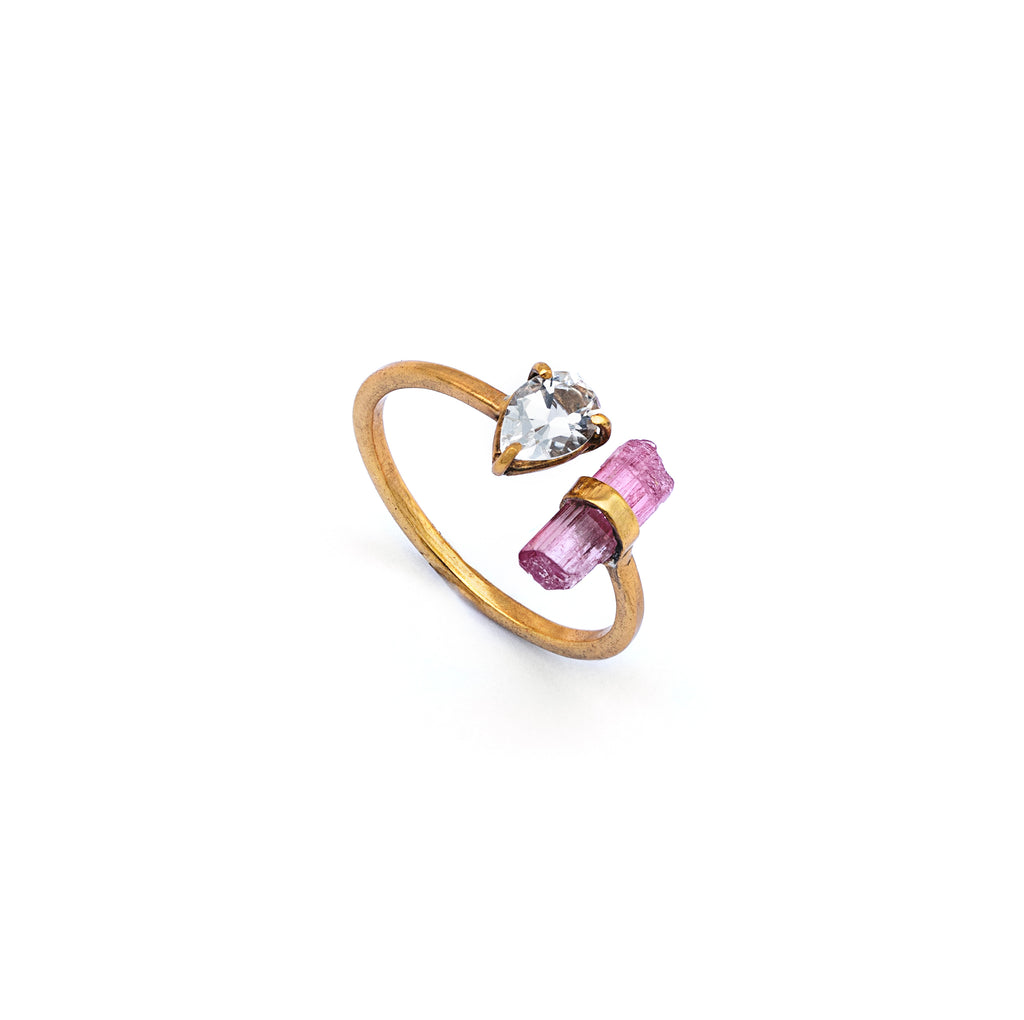 Silver Ring | Gold Plated | Gemstone Ring | Tourmaline | Topaz Ring | Hand Crafted