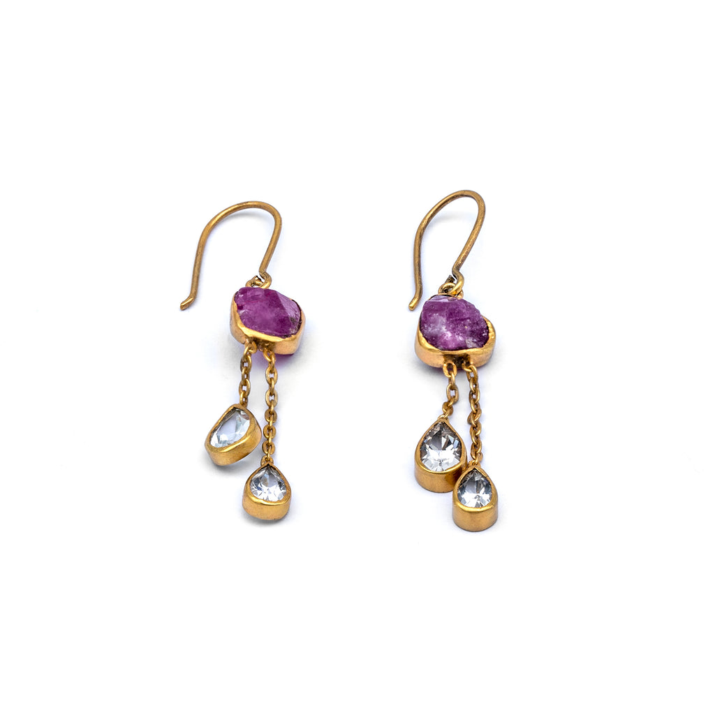 Silver Earring | Gold Plated | Gemstone Earring | Ruby | Topaz | Hand Crafted