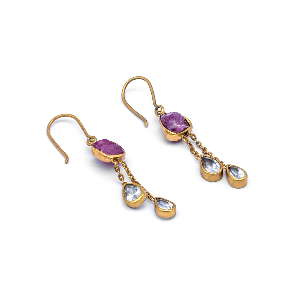 Silver Earring | Gold Plated | Gemstone Earring | Ruby | Topaz | Hand Crafted