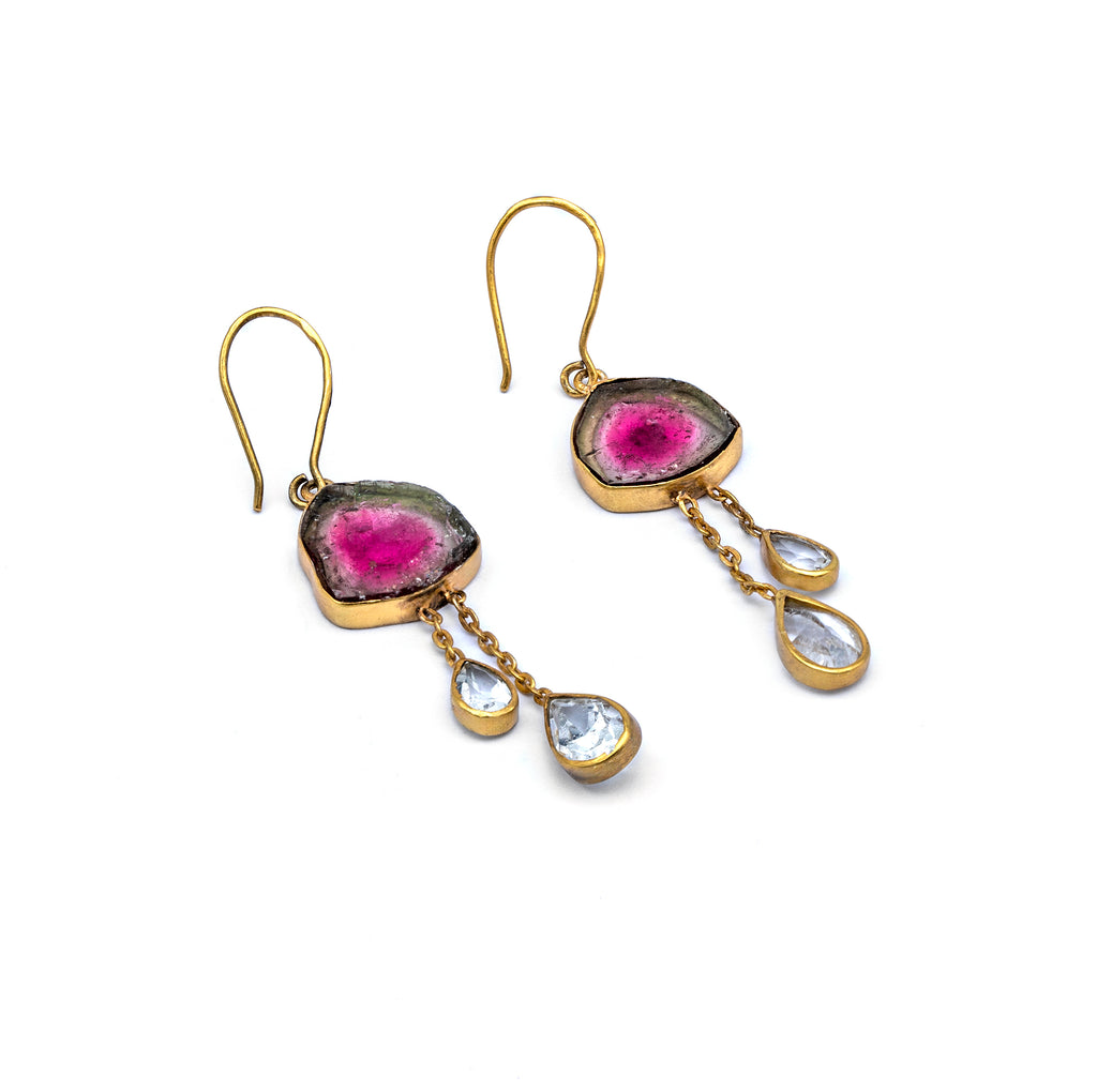 Silver Earring | Gold Plated | Gemstone Earring | Tourmaline | Topaz | Hand Crafted