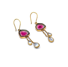 Load image into Gallery viewer, Silver Earring | Gold Plated | Gemstone Earring | Tourmaline | Topaz | Hand Crafted