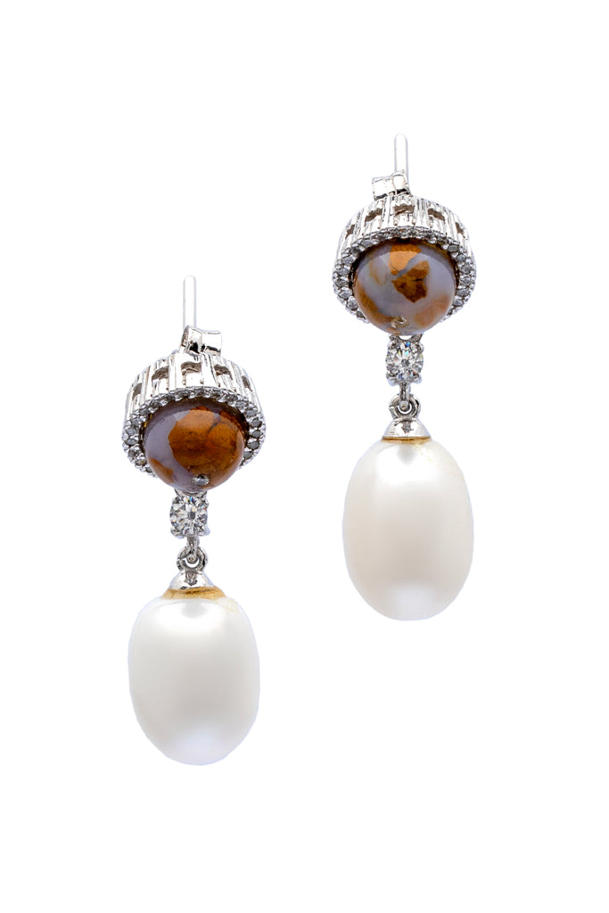 Terra Pearl - Pearl and Agate Jasper Silver Earrings