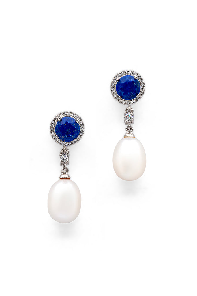 Celestial Glow - Pearl and Lapis Silver Lazuli Earrings