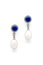 Load image into Gallery viewer, Celestial Glow - Pearl and Lapis Silver Lazuli Earrings