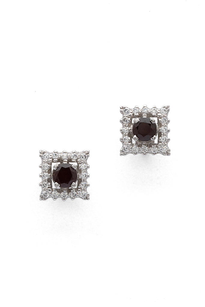 Crimson Allure - Garnet Silver Earrings