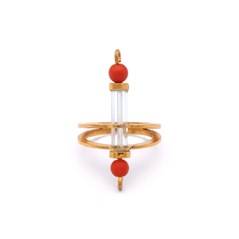 Andrabi - Silver Gold Plated Aquamarine and Coral Ring