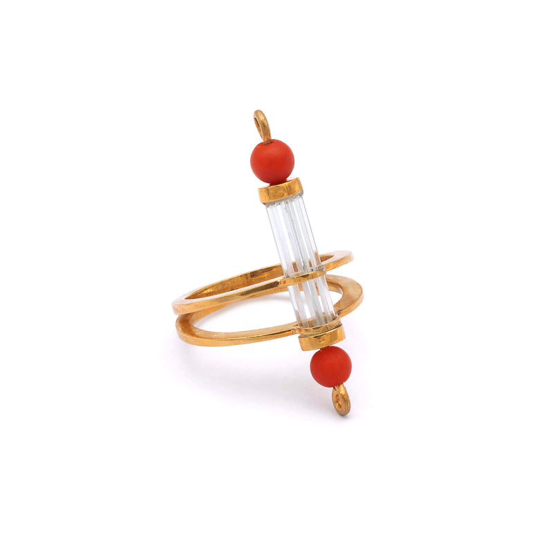 Andrabi - Silver Gold Plated Aquamarine and Coral Ring