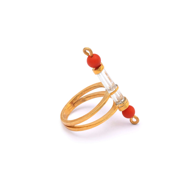 Andrabi - Silver Gold Plated Aquamarine and Coral Ring