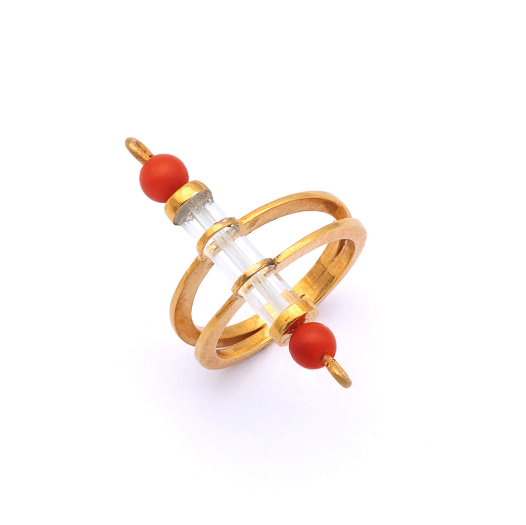 Andrabi - Silver Gold Plated Aquamarine and Coral Ring