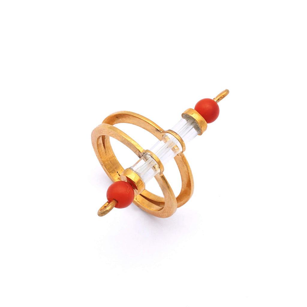 Andrabi - Silver Gold Plated Aquamarine and Coral Ring