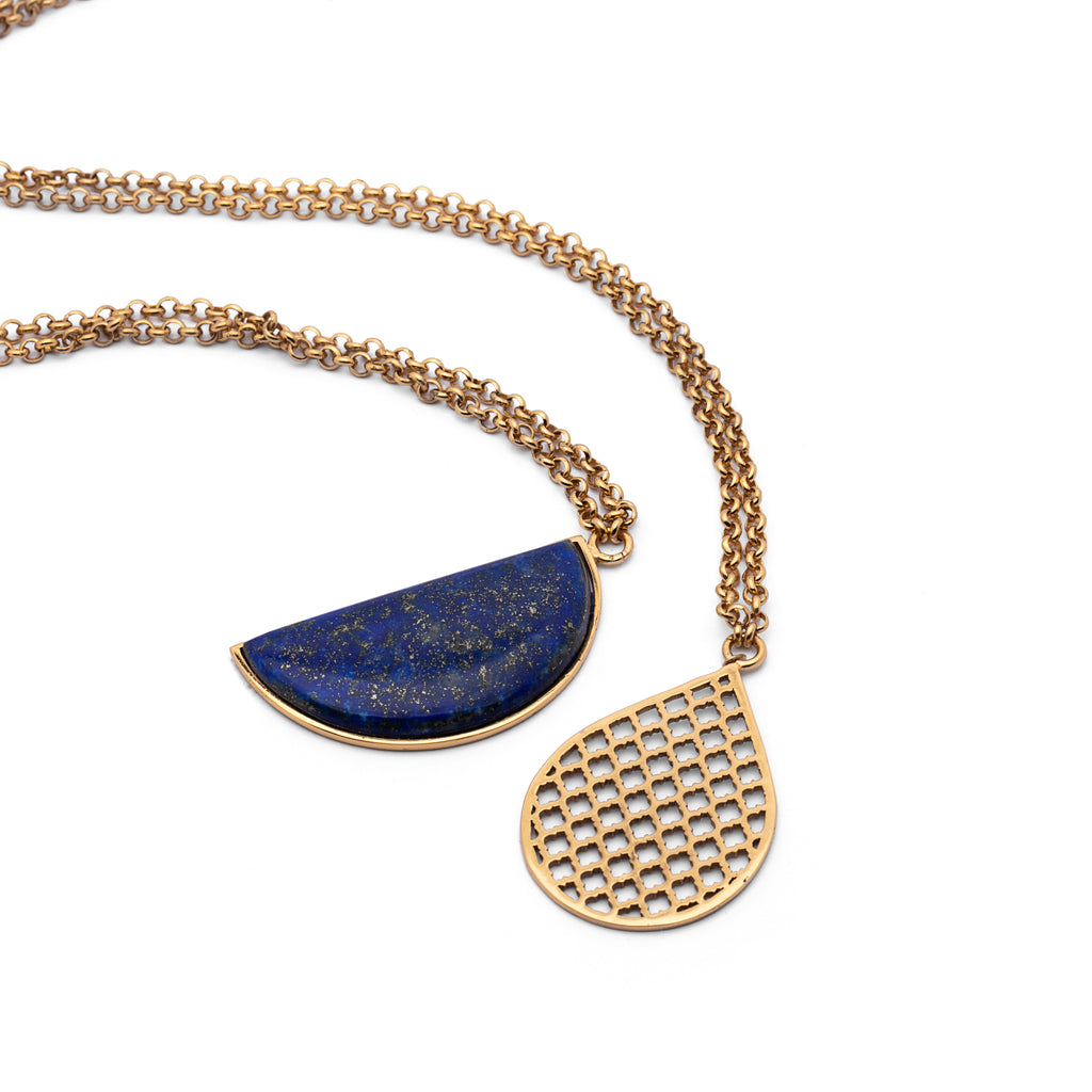 Brass Gold Plated Necklace| Lapis Lazuli Necklace| Gemstone Necklace| Handmade