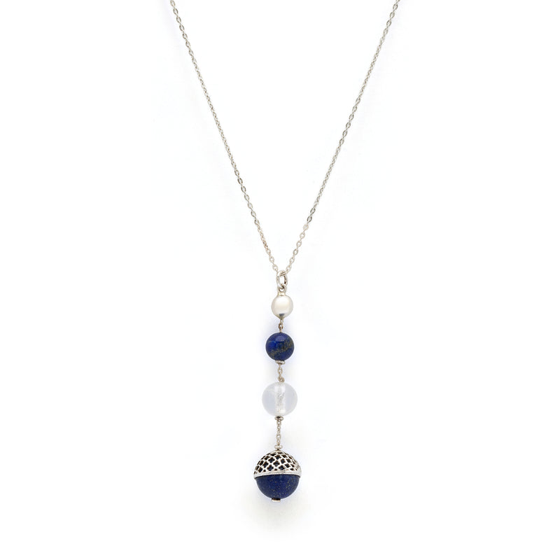 Lapis and Quartz Silver Pendant
