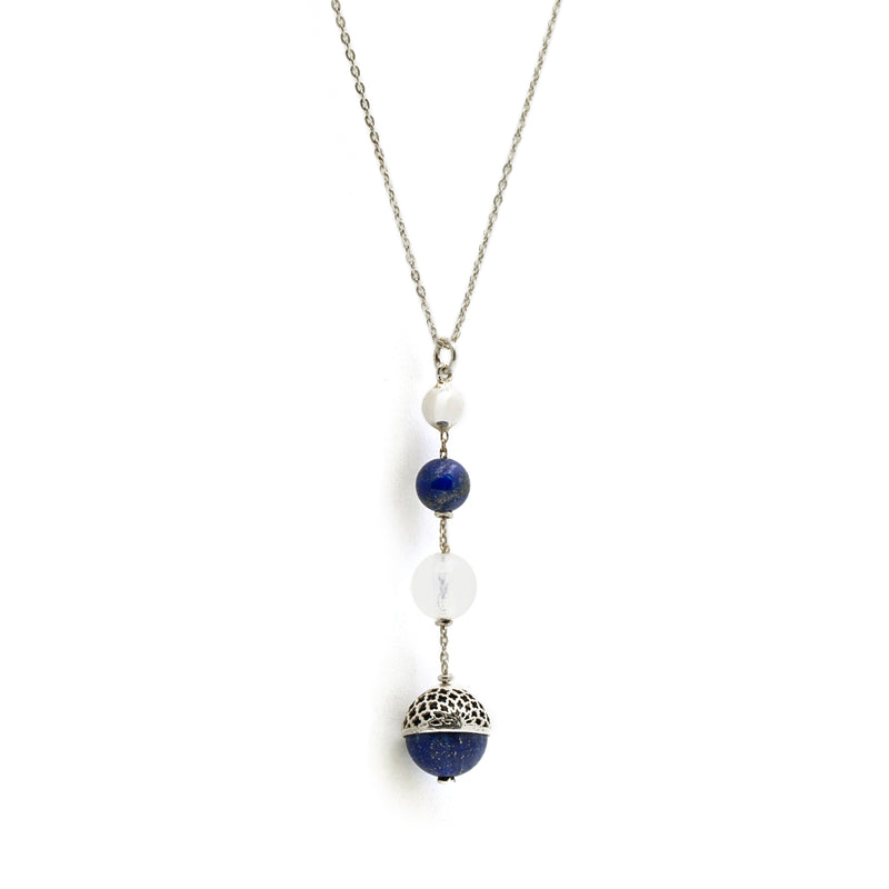 Lapis and Quartz Silver Pendant