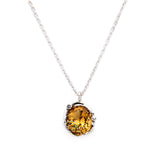 Amber radiance circle - Silver Citrine Necklace