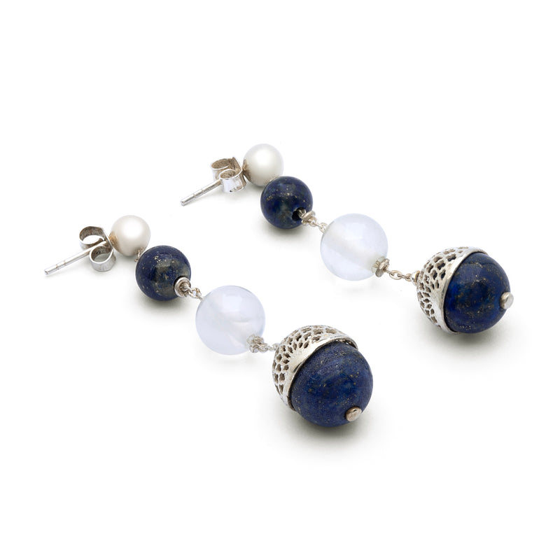Lapis & Quartz Silver Jahanara Earring