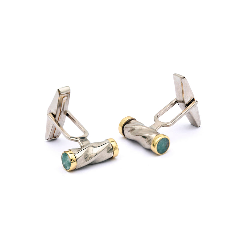 Bihjan - Aventurine Silver Cufflinks for Men