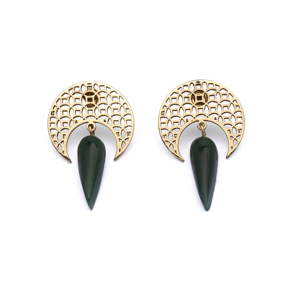 Brass Earrings| Nephrite Jade Earrings| Islamic Geometric Patterns| Pietra Dura