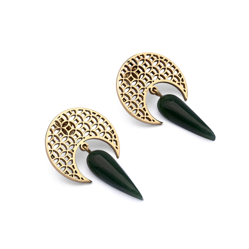 Brass Earrings| Nephrite Jade Earrings| Islamic Geometric Patterns| Pietra Dura