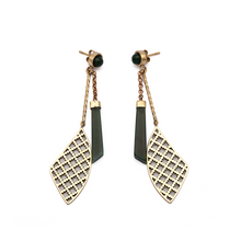 Load image into Gallery viewer, Brass Earrings| Nephrite Jade Earrings| Islamic Geometric Patterns| Pietra Dura