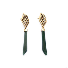 Load image into Gallery viewer, Brass Earrings| Nephrite Jade Earrings| Islamic Geometric Patterns