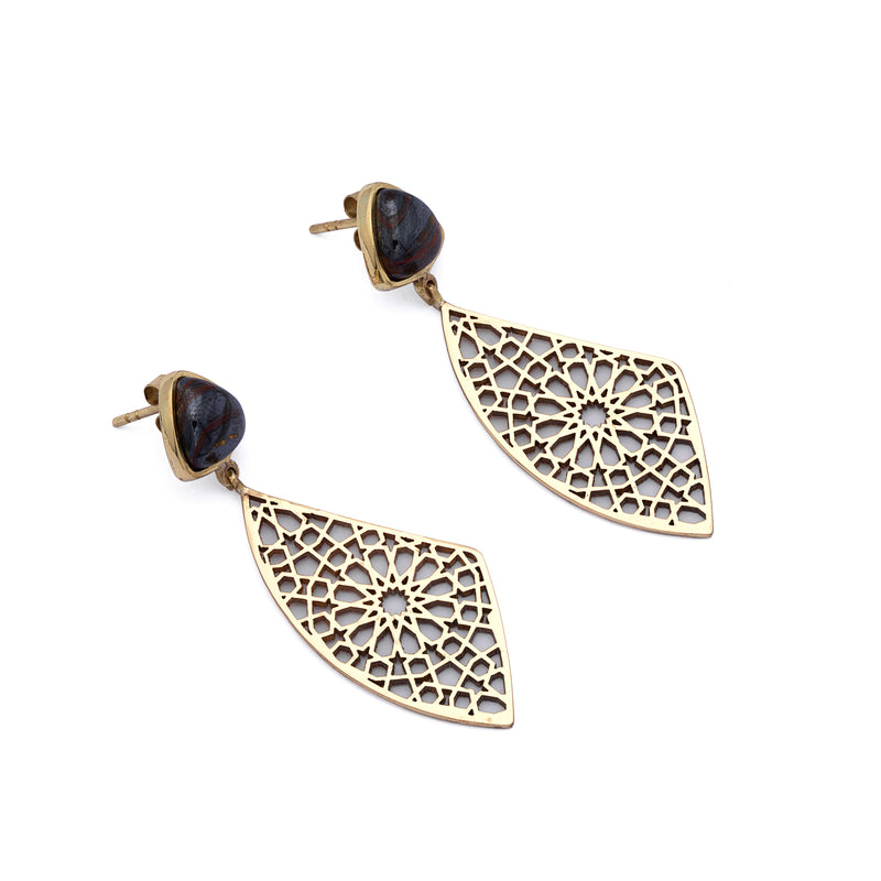 Brass Earrings| Tiger Iron Earrings| Islamic Geometric Patterns| Pietra Dura