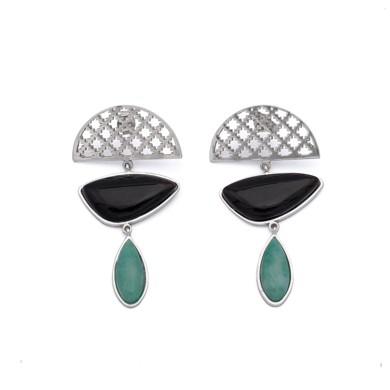 Silver Earrings| Jasper Earrings| Islamic Geometric Patterns| Pietra Dura