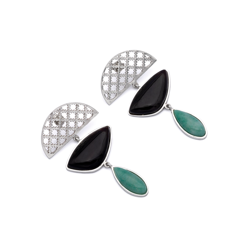 Silver Earrings| Jasper Earrings| Islamic Geometric Patterns| Pietra Dura