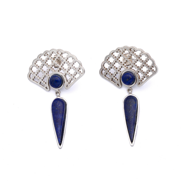 Silver Earrings| Lapis Lazuli Earrings| Islamic Geometric Patterns| Pietra Dura