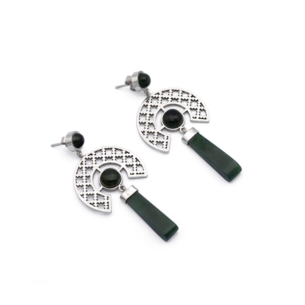 Silver Earrings| Nephrite Jade Earrings| Islamic Geometric Patterns| Pietra Dura