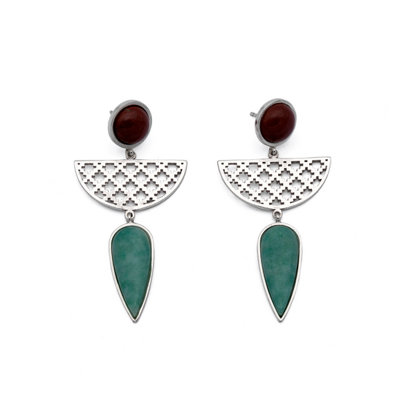 Silver Earrings| Aventurine Earrings| Islamic Geometric Patterns| Pietra Dura