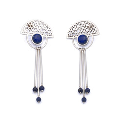 Silver Earrings| Lapis Lazuli Earrings| Islamic Geometric Patterns| Pietra Dura