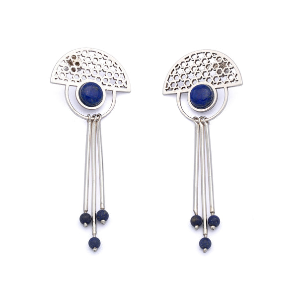 Silver Earrings| Lapis Lazuli Earrings| Islamic Geometric Patterns| Pietra Dura