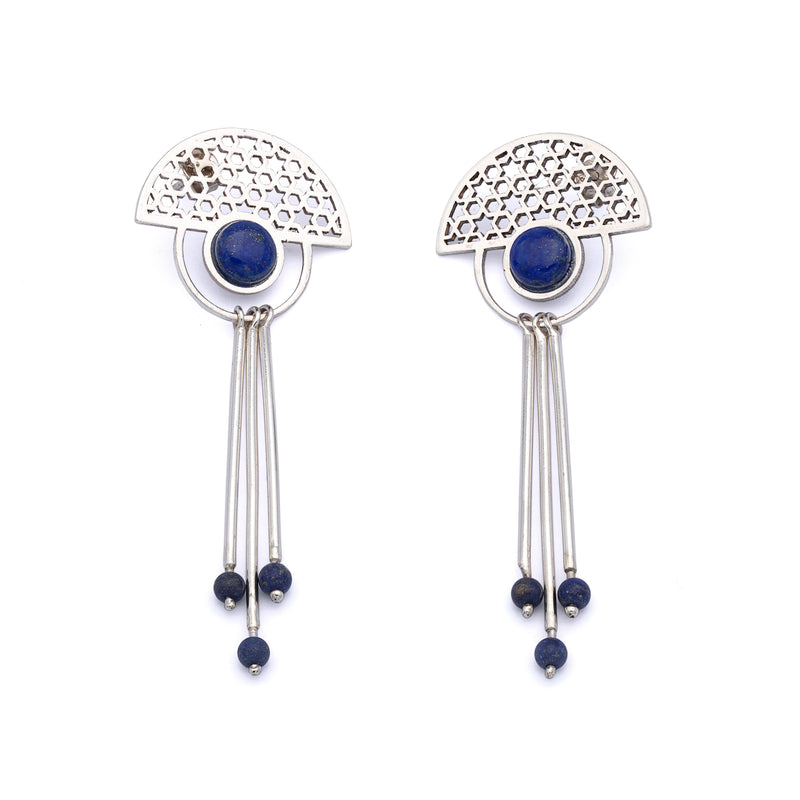 Silver Earrings| Lapis Lazuli Earrings| Islamic Geometric Patterns| Pietra Dura