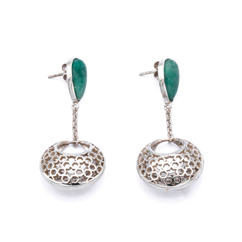Silver Earrings| Aventurine Earrings| Islamic Geometric Patterns| Pietra Dura