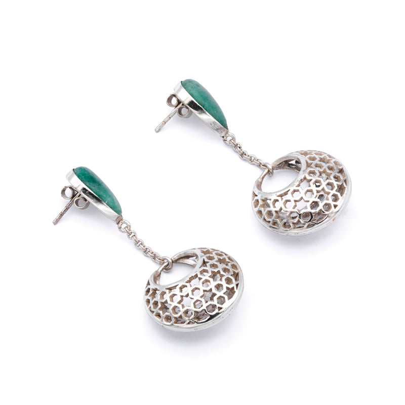Silver Earrings| Aventurine Earrings| Islamic Geometric Patterns| Pietra Dura