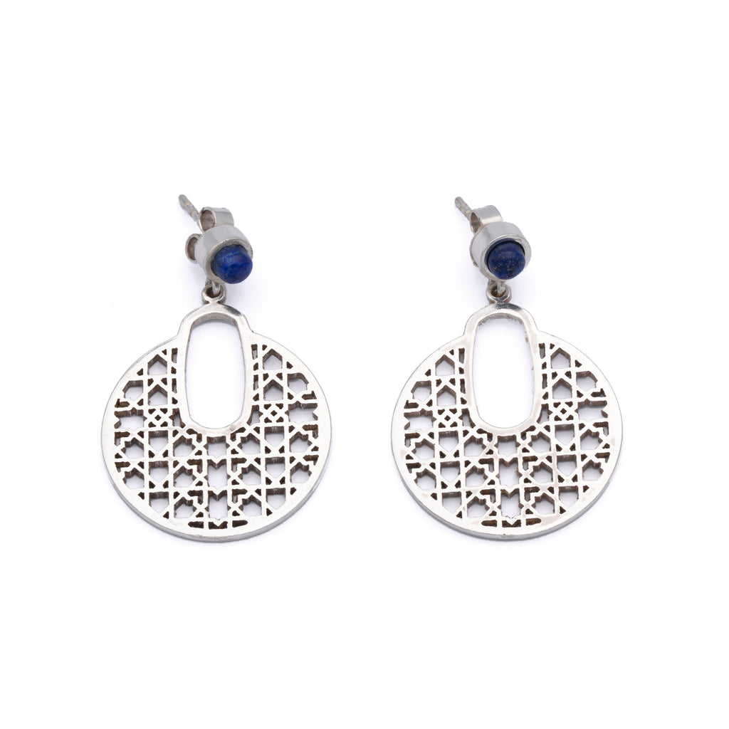 Silver Earrings| Lapis Lazuli Earrings| Islamic Geometric Patterns| Pietra Dura
