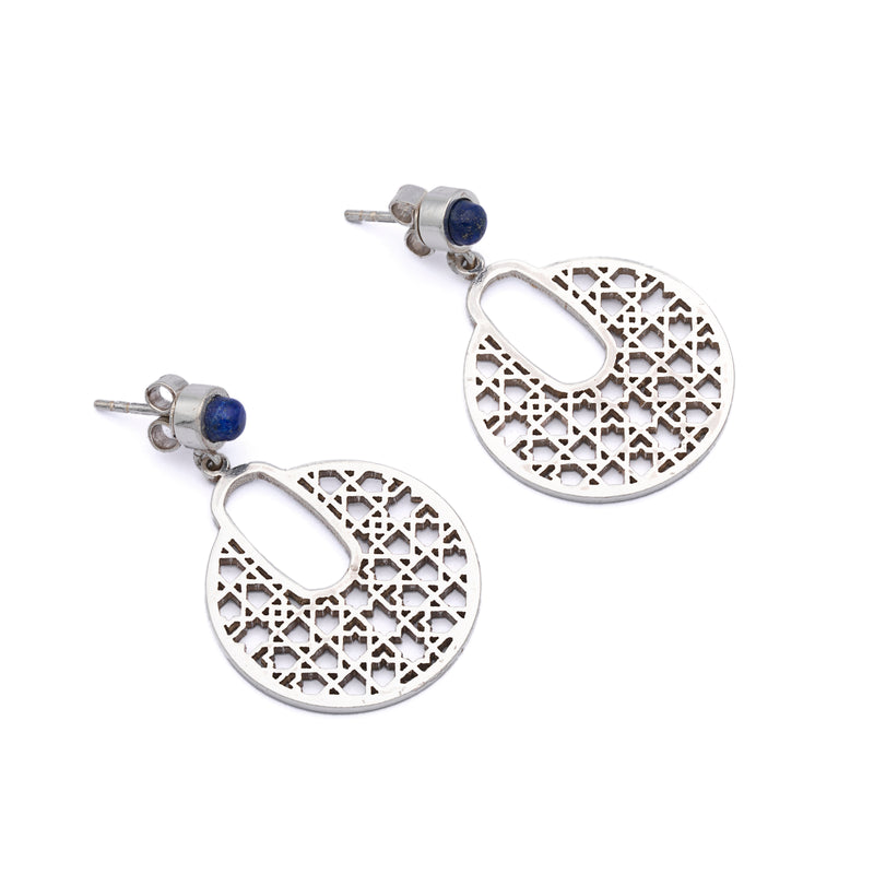 Silver Earrings| Lapis Lazuli Earrings| Islamic Geometric Patterns| Pietra Dura