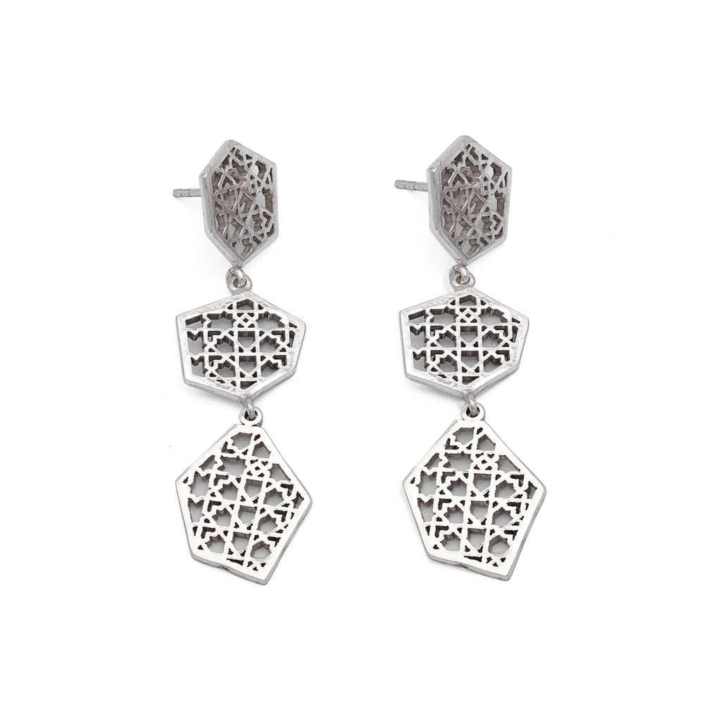 Silver Earrings | Islamic Geometric Patterns| Pietra Dura