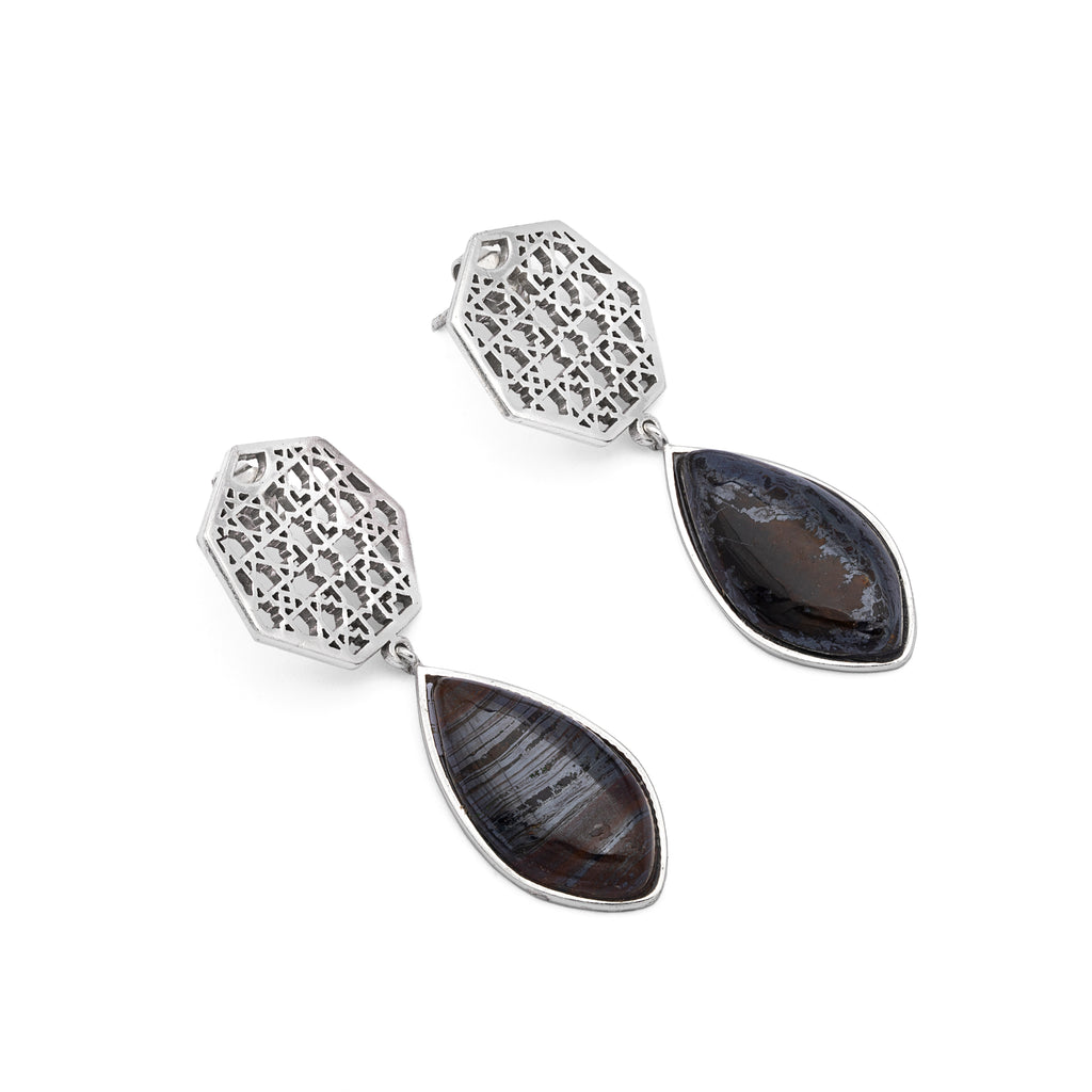Chand Bali - Silver Tiger Iron Earrings