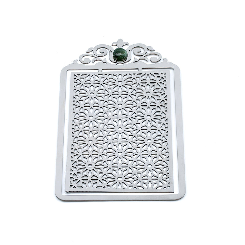Stainless Steel Bookmark | Natural Gemstone | Nephrite Jade | Geometric Pattern Bookmark