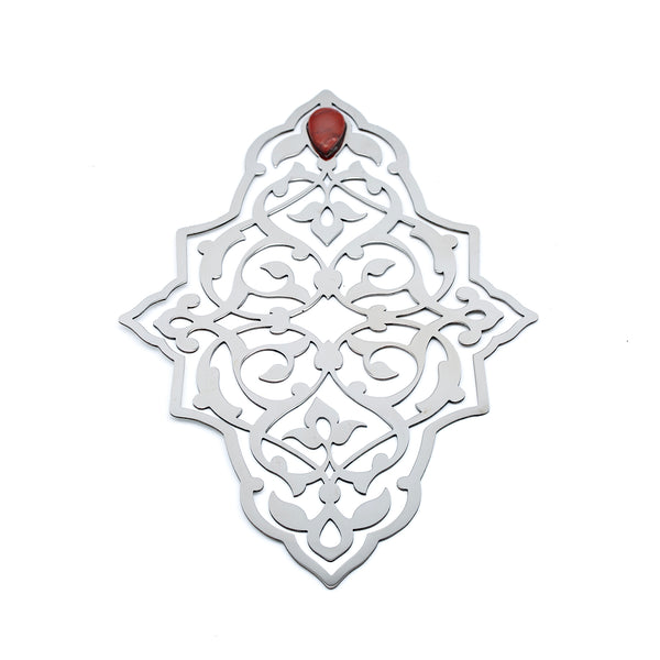 Stainless Steel Bookmark | Natural Gemstone | Red Jasper | Geometric Pattern Bookmark