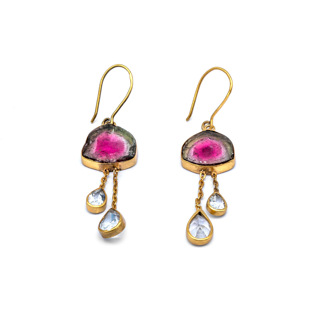 Silver Earring | Gold Plated | Gemstone Earring | Tourmaline | Topaz | Hand Crafted