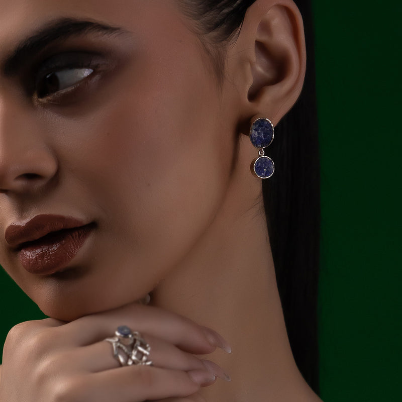 Raw Elegance - Silver Lapis Lazuli Earrings