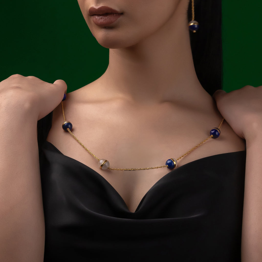 Day & Night Lapis Necklace - Lapis And Quartz Necklace